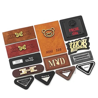 Leren broekpatch met metalen label